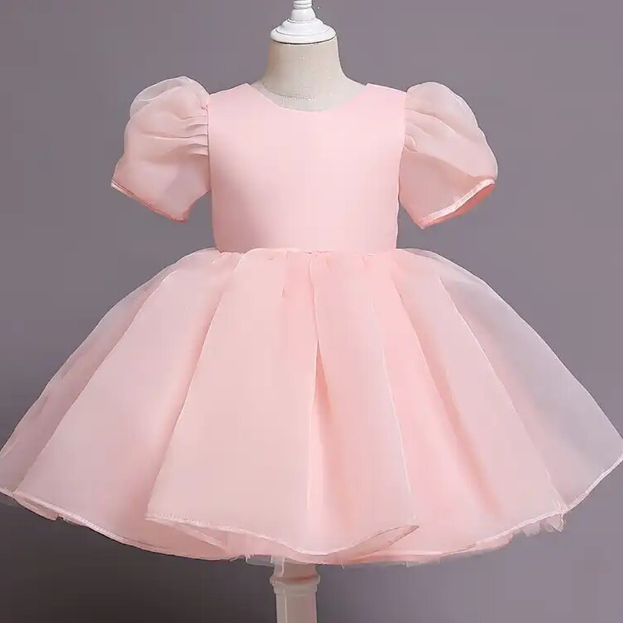 Toddler Girl Dress White or Pink Puff Sleeve Tulle Princess Tutu Dress, Color Pink