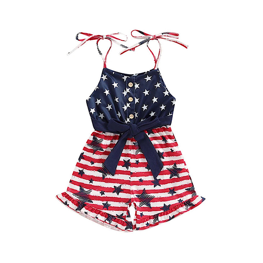 Baby Toddler Girls 4th Of July Outfit Stars and Stripes Ruffle Romper, Front
