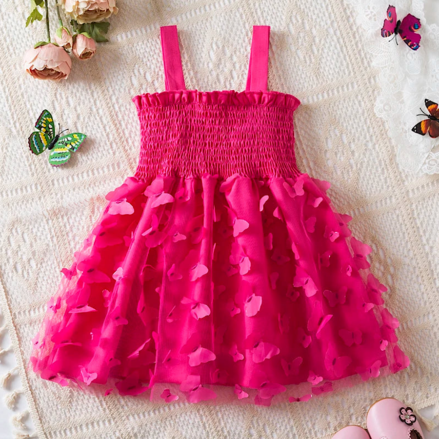 Toddler Girls Butterfly Princess Dress Summer Sleeveless Tutu Dress, Color Purple