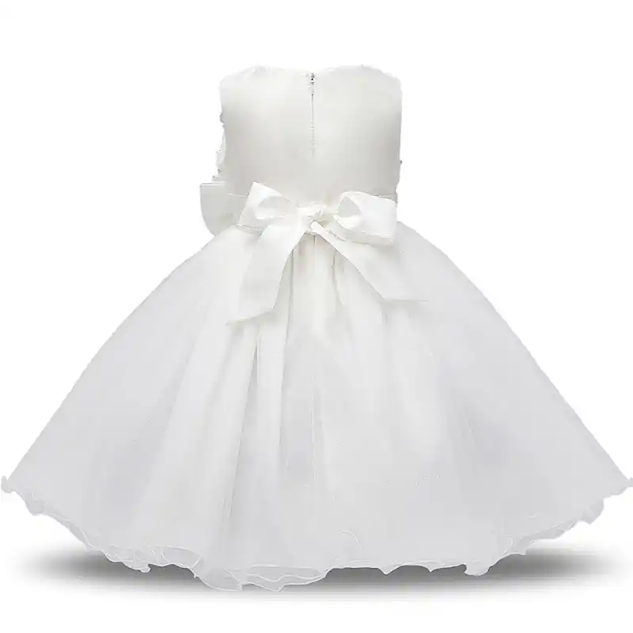 Toddler Girls White Floral Lace Embroidered Sleeveless Bow Tutu Dress, Color White