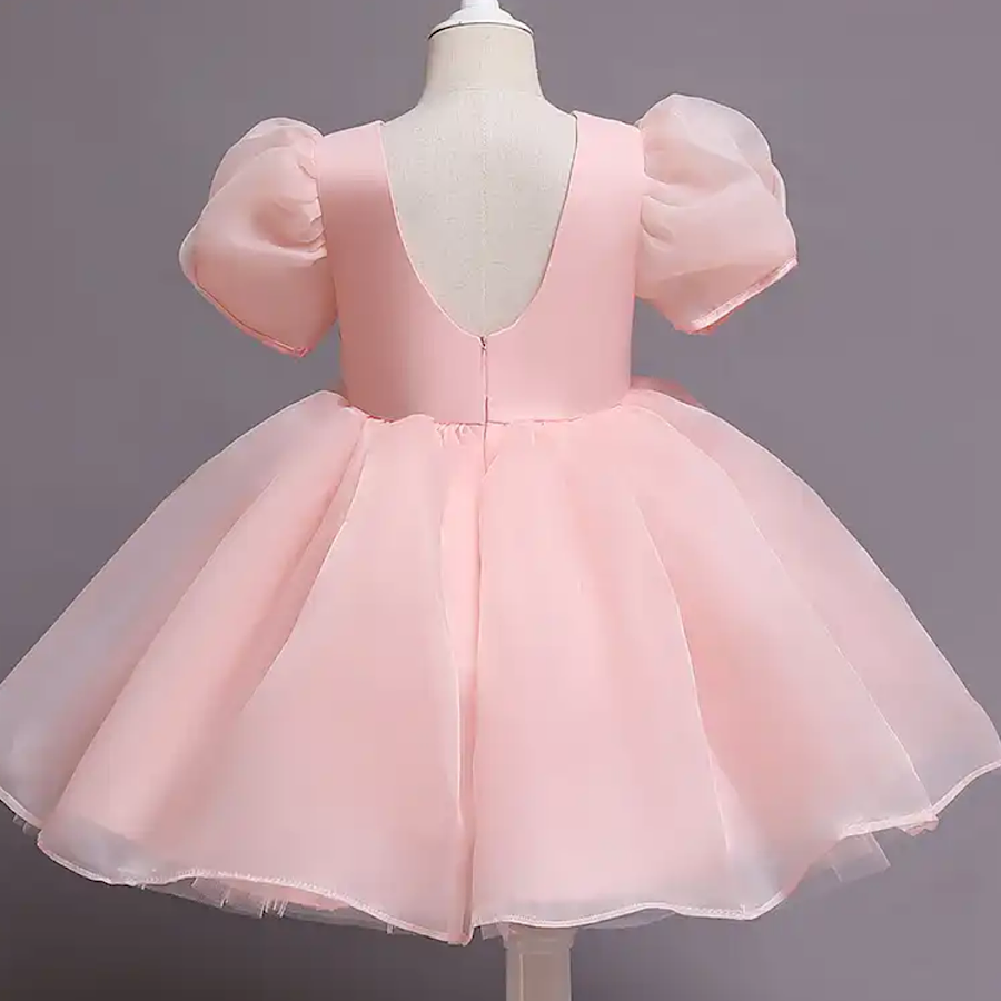 Toddler Girl Dress White or Pink Puff Sleeve Tulle Princess Tutu Dress, Color Pink