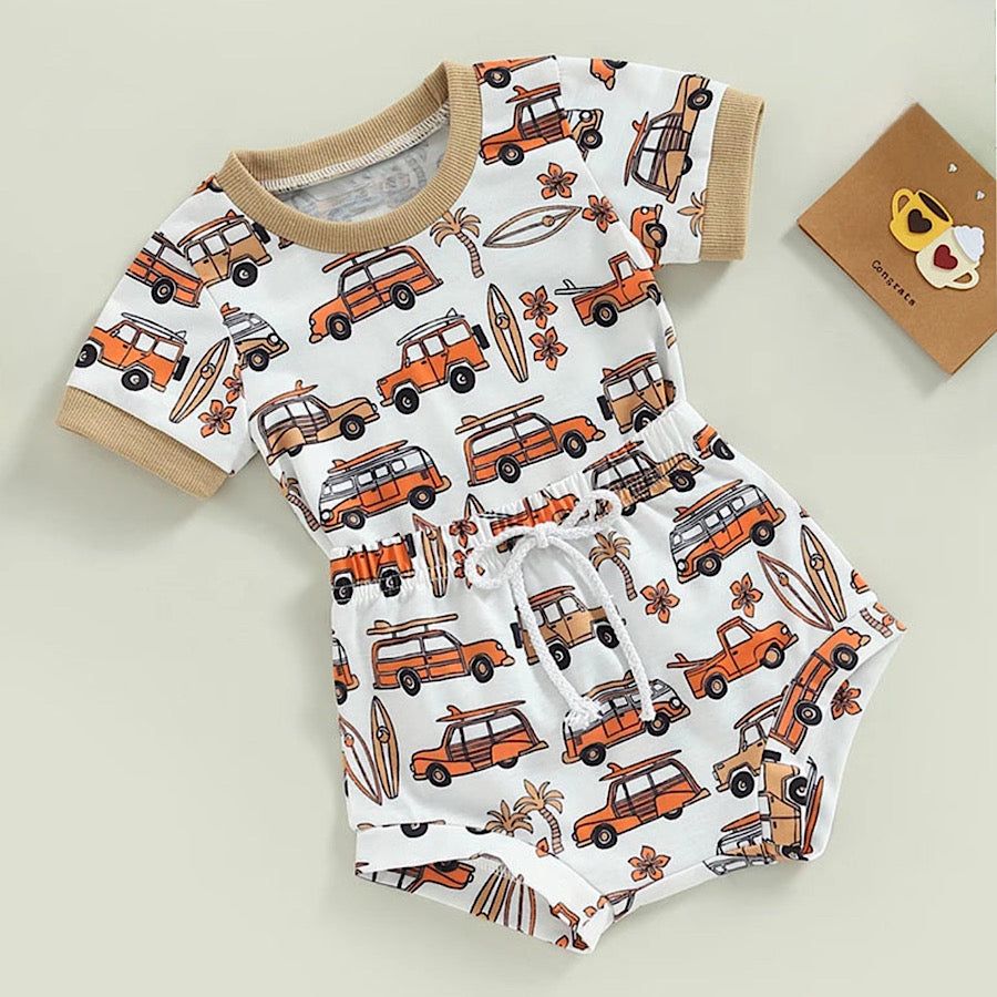 Baby Boys 2PC Truck Print Summer Cotton Clothing Set Tee and Shorts, Color