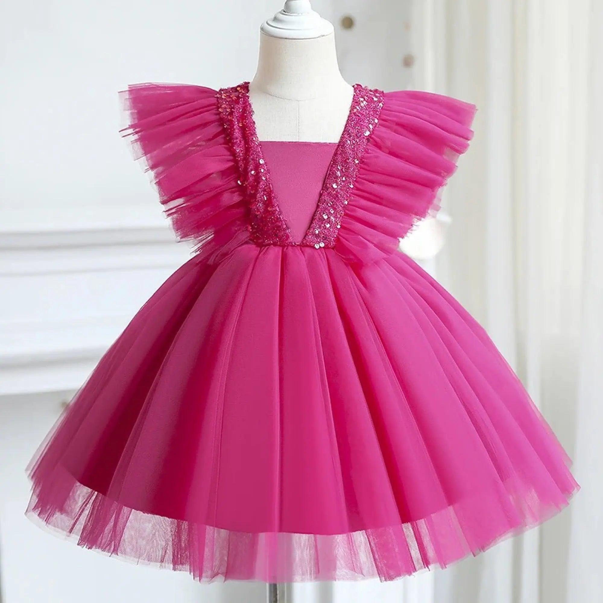 Girls Hot Pink Sequined Birthday Party Princess Tulle Tutu Dress Bling Bling Baby Boutique