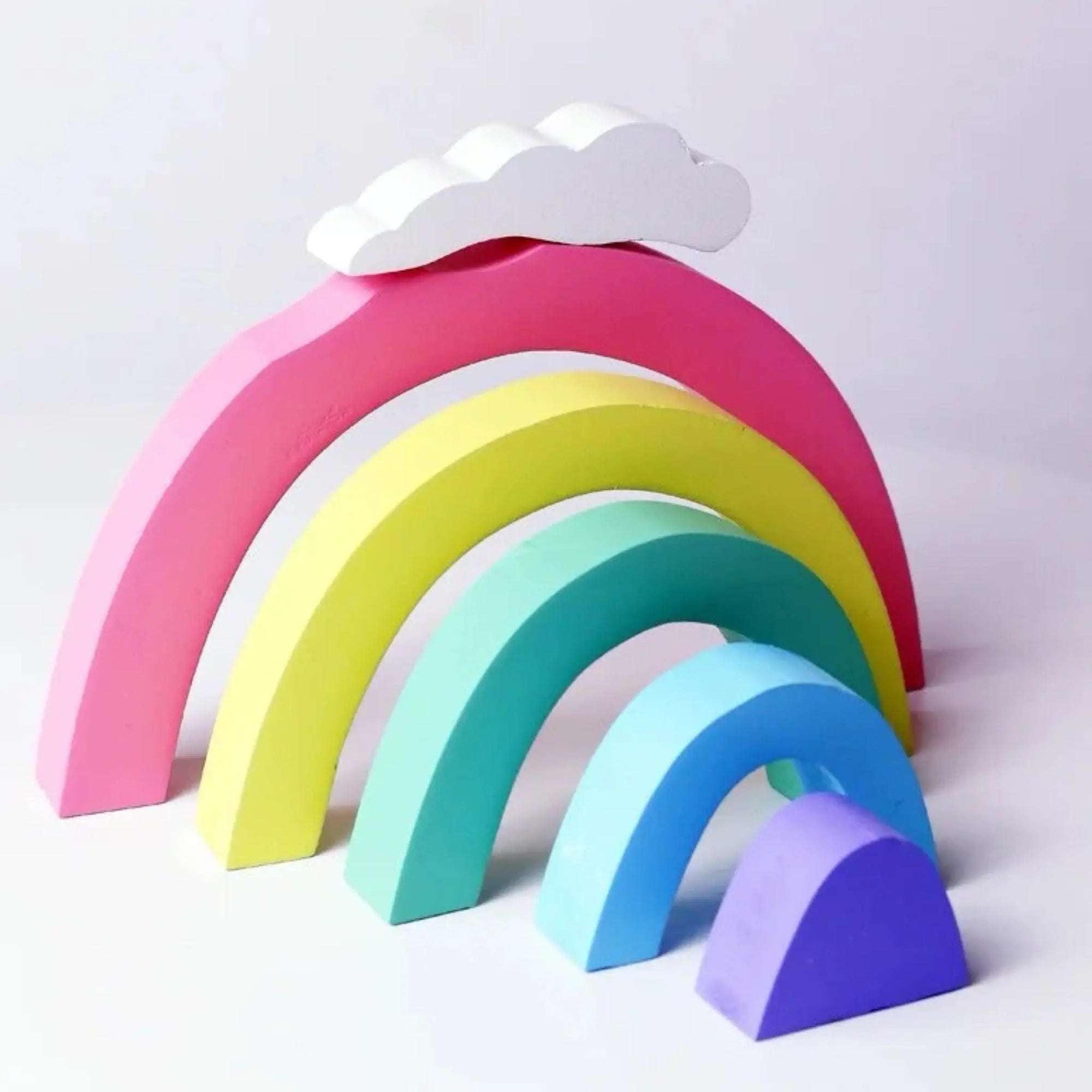 Wooden Rainbow Building Blocks Nursery Kids Room Decor 6PC Set, Color