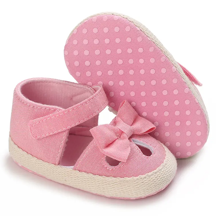 Baby Girl Shoes Pink Velcro Strap Bow Summer Sandals First Walkers, Front