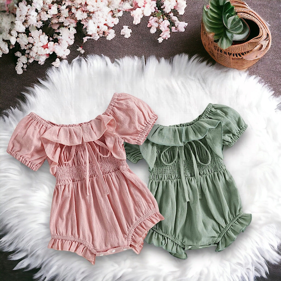 Baby Girls Summer Ruffled Romper Ruffled Bow One Piece Outfit, Main Image