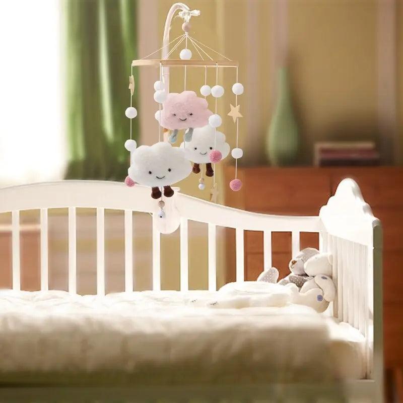 Clouds and Stars Wooden Crib Mobile for Nursery, side