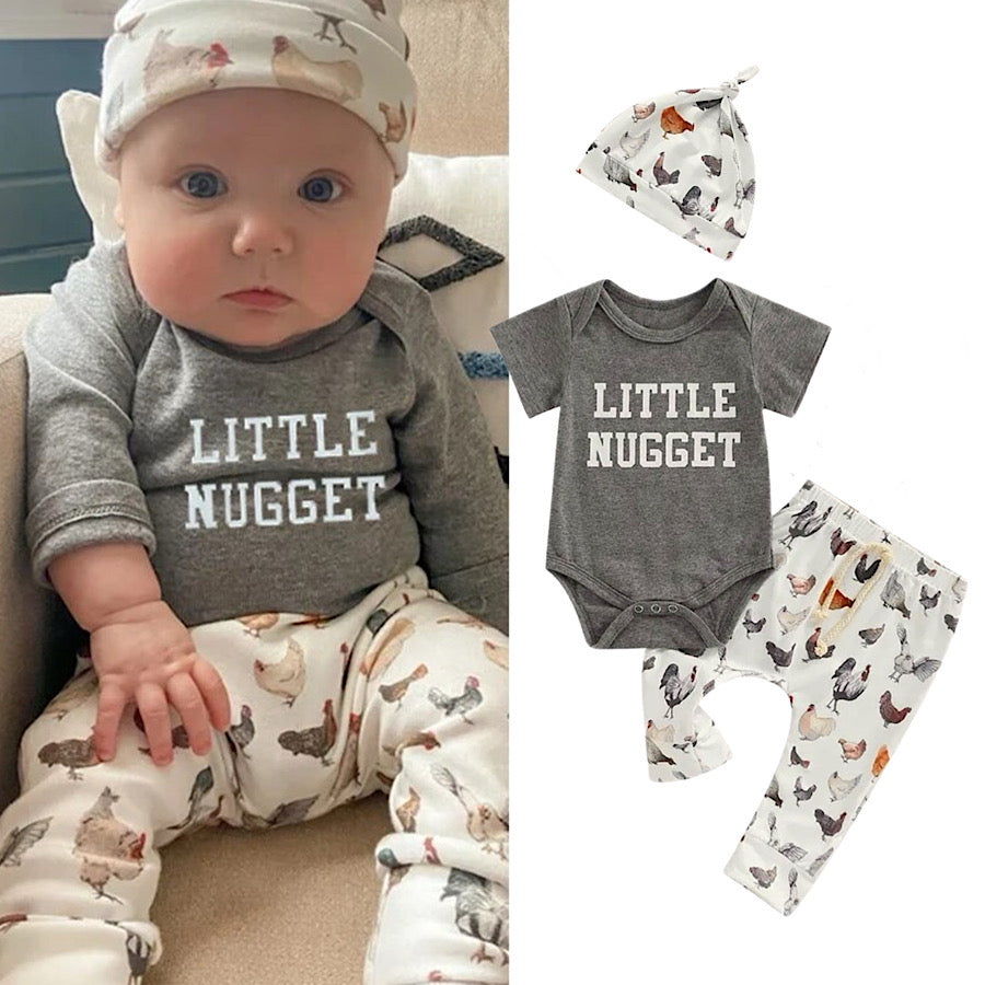 Baby Boy Casual 3PC Little Nugget Clothing Set Chicken Print Pants, Main Image