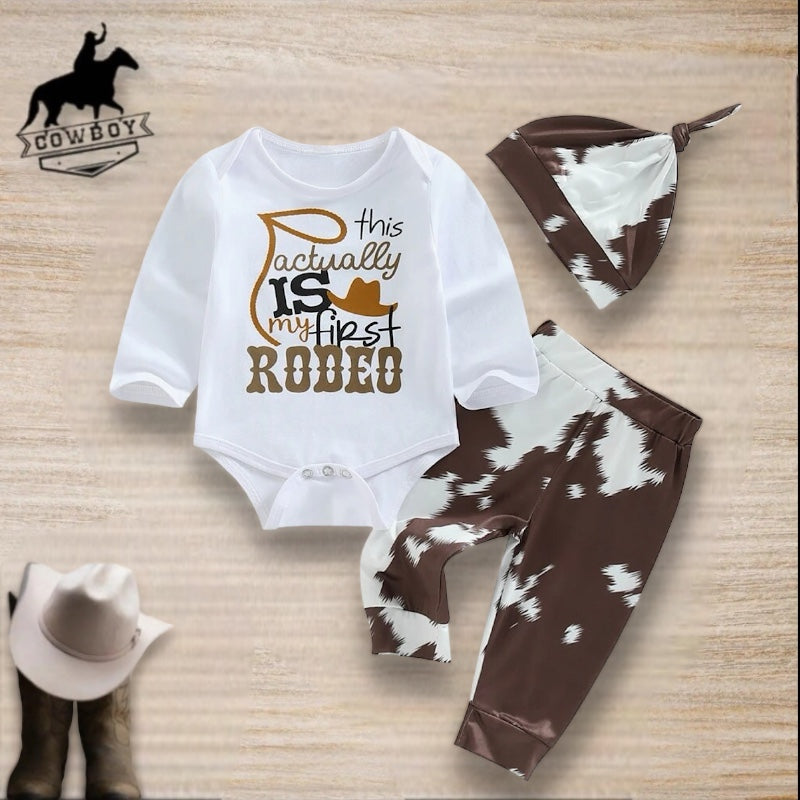 Baby Toddler Boys Cowboy Rodeo Romper Pants and Hat Clothing Set, Color