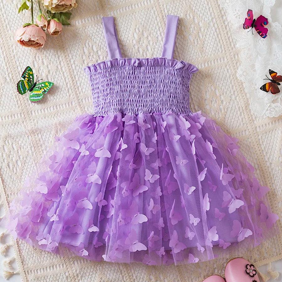 Toddler Girls Butterfly Princess Dress Summer Sleeveless Tutu Dress, Color Purple