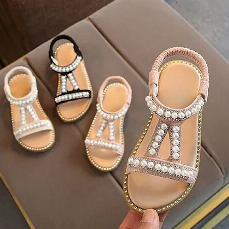 Toddler Girl Summer Sandals Kids Slip On Pearl Crystal Princess Shoes, Main Image
