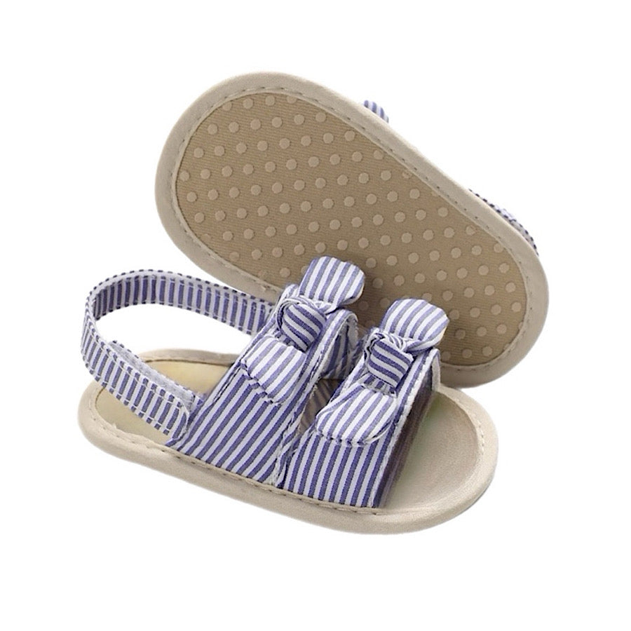 Baby Girl Striped Sandals Bowknot Elastic Closure Summer Shoes, Front Blue