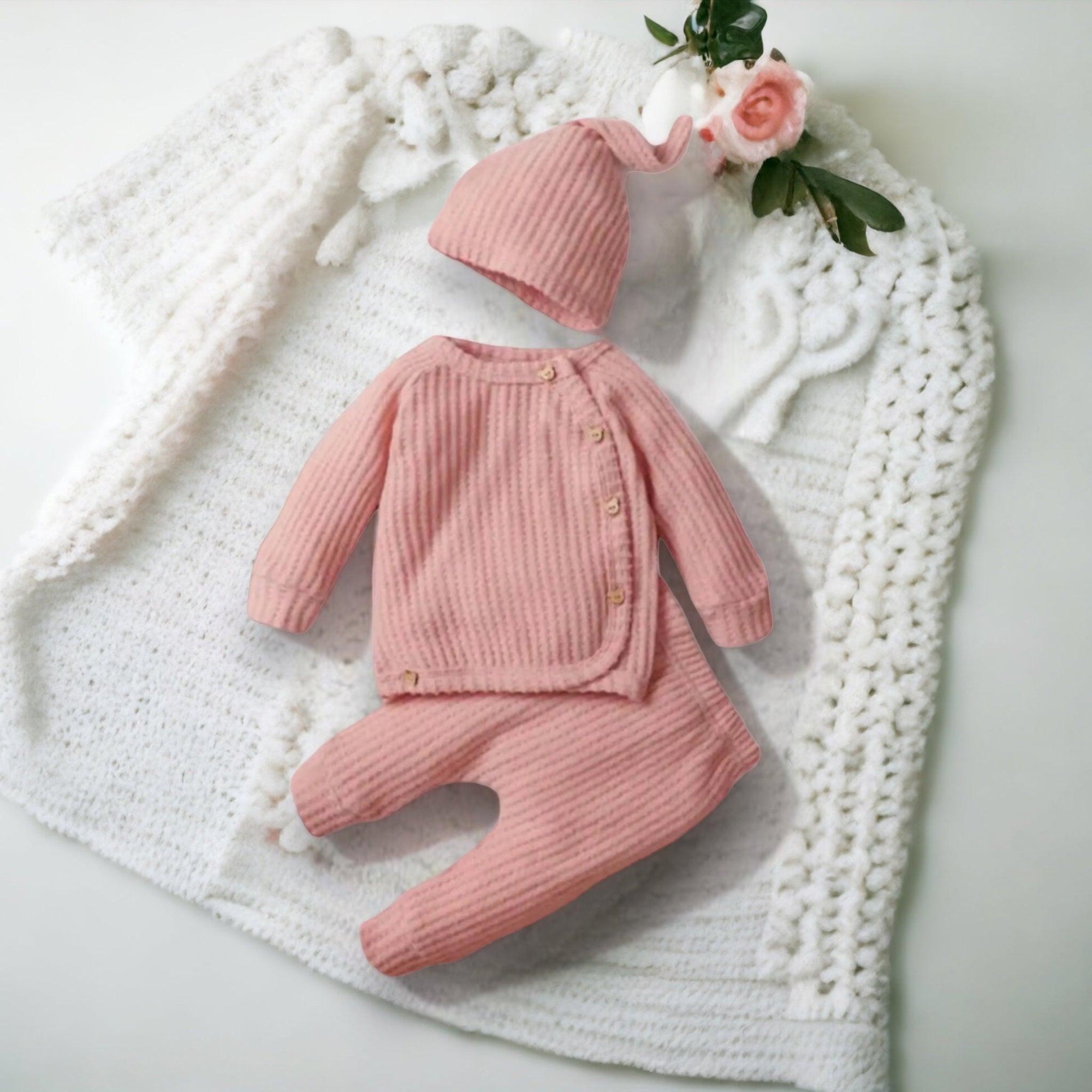Baby Toddler Girls Pink Knit Sweater Three Piece Clothing Set, Color