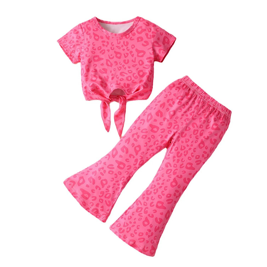 Toddler Girls Casual Short Sleeve Bow Knot Top and Flared Pants Set, Color