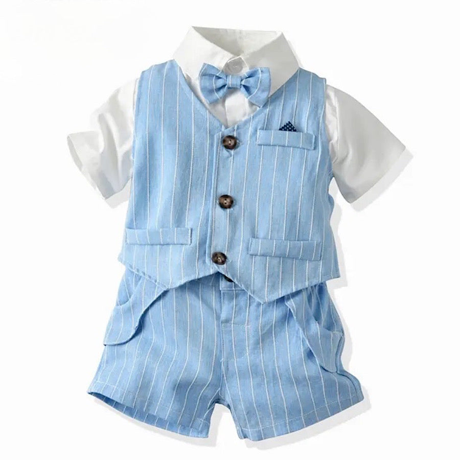 Baby Toddler Boys 4PC Spring Summer Pin Striped Shorts Suit, Model