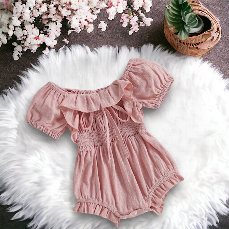 Baby Girls Summer Ruffled Romper Ruffled Bow One Piece Outfit, Main Image