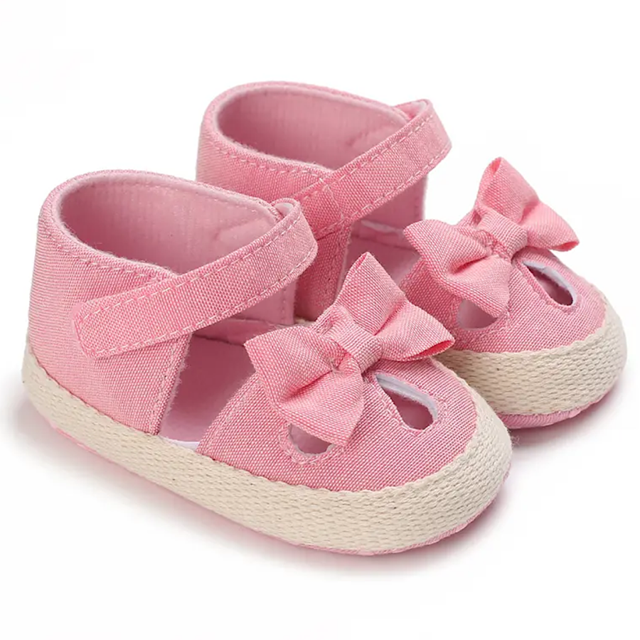 Baby Girl Shoes Pink Velcro Strap Bow Summer Sandals First Walkers, Front