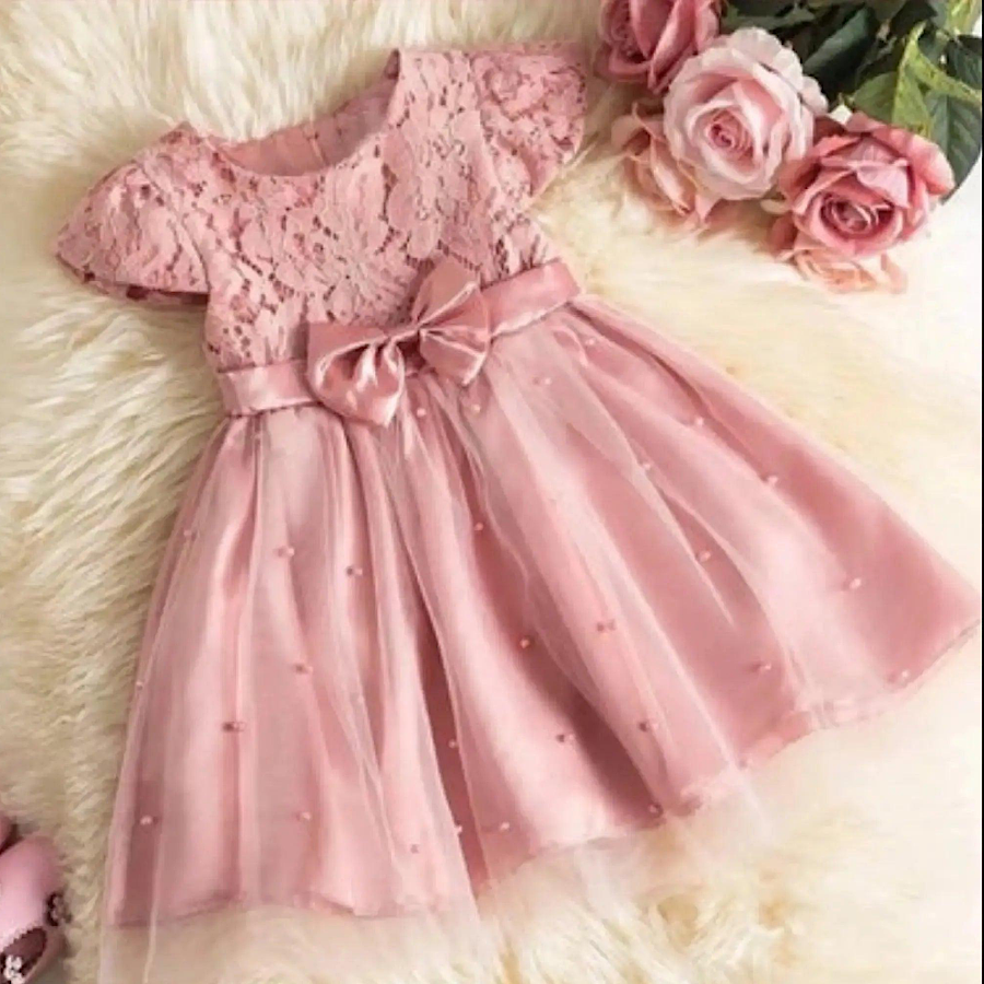 Baby Toddler Girls Pink Lace Embroidery Pearl Beaded Tutu Dress, Color