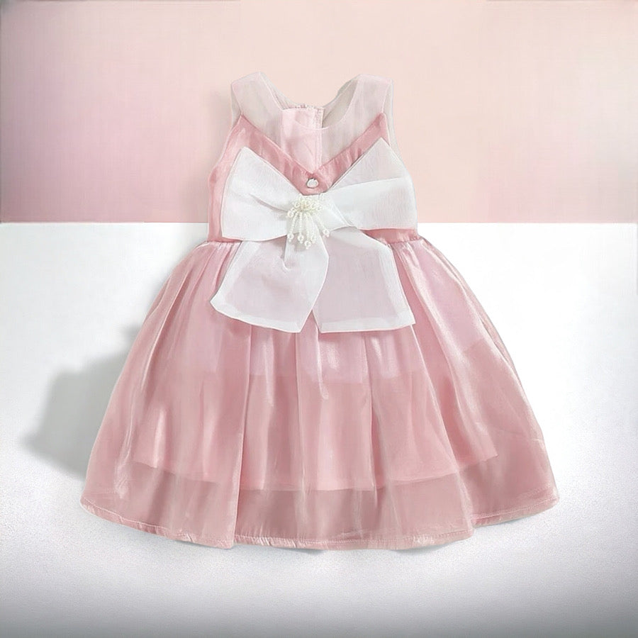 Baby Girls Pink Elegant Dress Sleeveless Tulle Toddler Big Bow Dress, Color