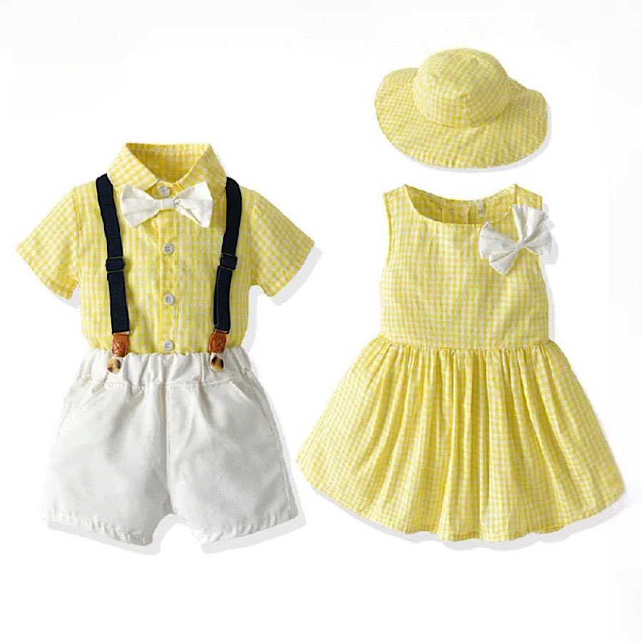 Brother and Sister Matching Yellow Checker Print Suit and Dress, Main Image