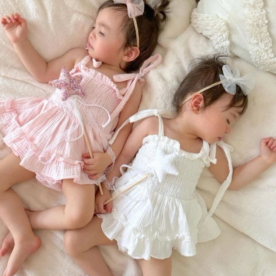 Baby Toddler Girls Sleeveless Summer Pink or White Linen Romper Dress, Main Photo