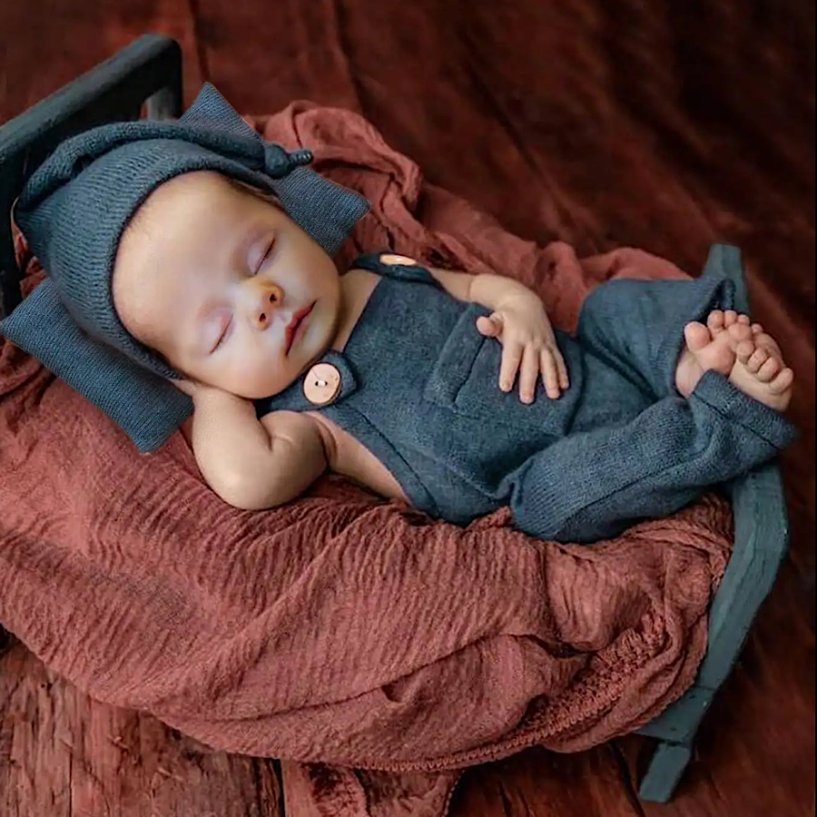 Newborn Photo Shoot Navy Blue Overalls with Sleepy Hat Pillow Set, Main Image