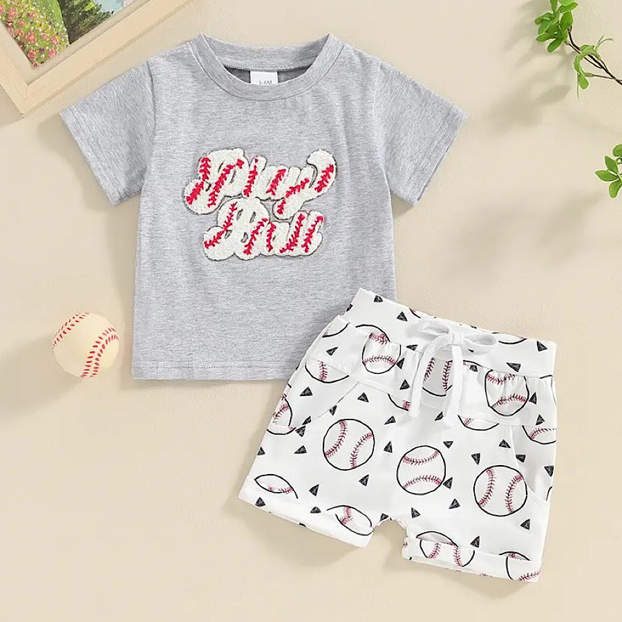 Baby and Toddler Boys Baseball Print Tee and Shorts 2PC Clothing Set, Front