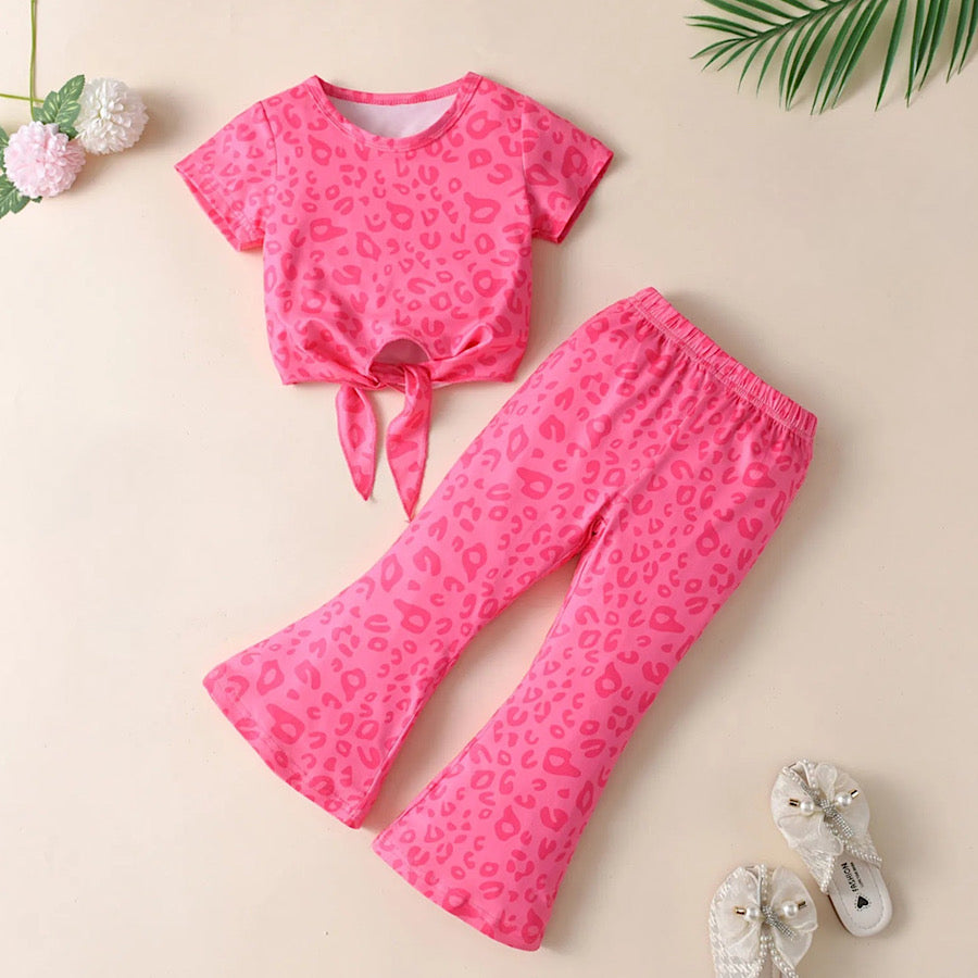 Toddler Girls Casual Short Sleeve Bow Knot Top and Flared Pants Set, Color