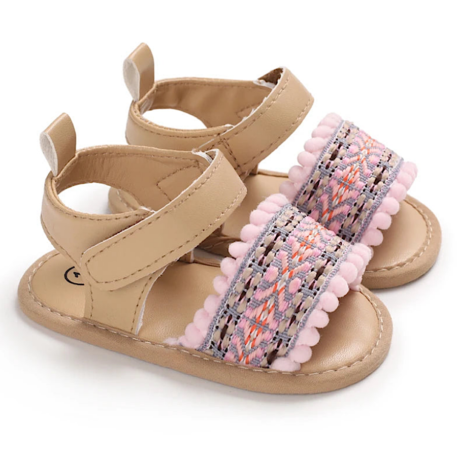 Baby Girls Summer Crochet Knit Embroidered Floral Print Sandals, Color