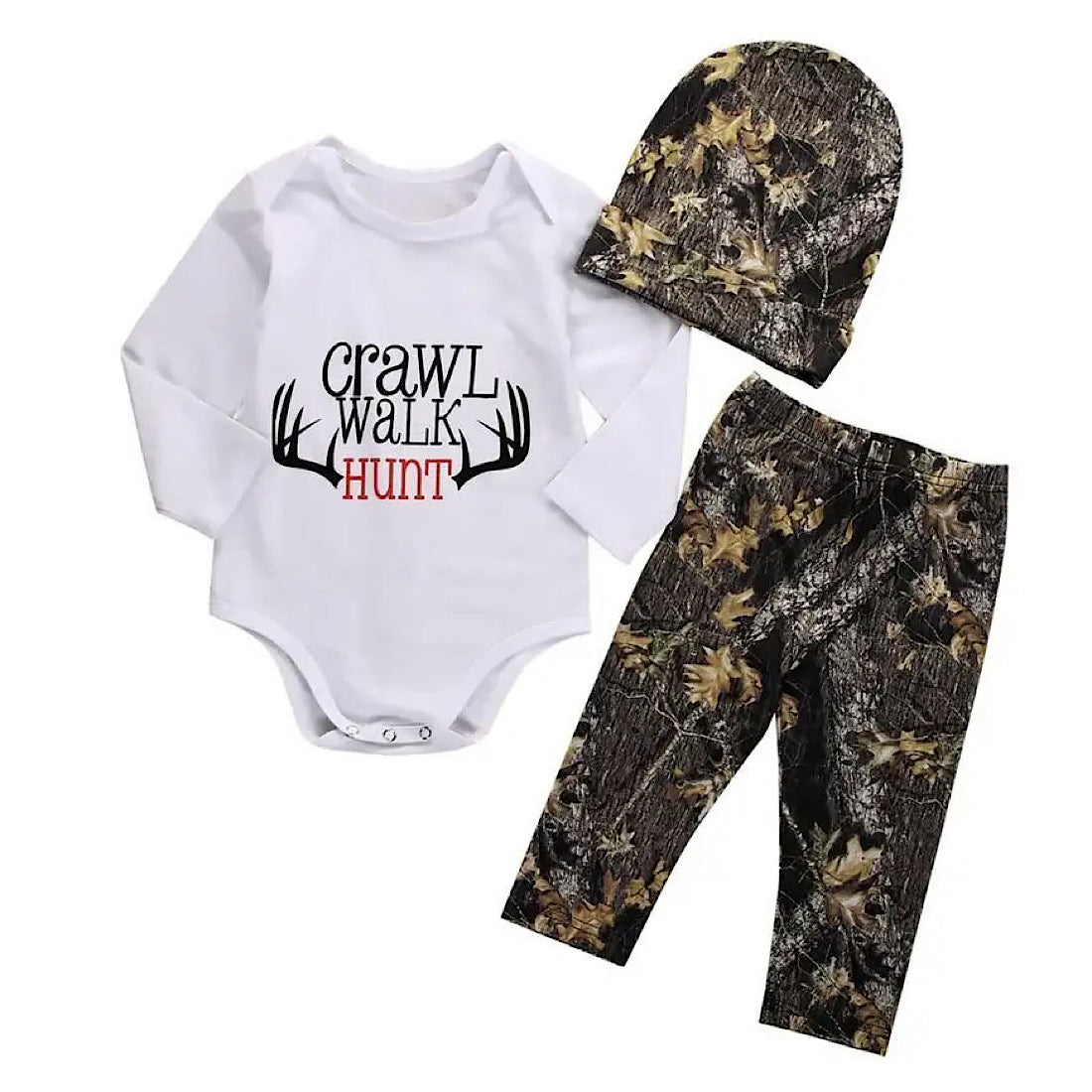 Baby Boys Graphic Hunting Long Sleeve Romper Camouflage Pants Set, Color