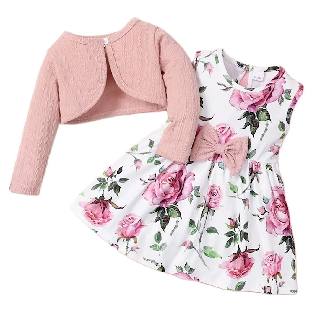 Baby and Toddler Girl Cotton Dress Set Pink Cardigan and Floral Dress, Color