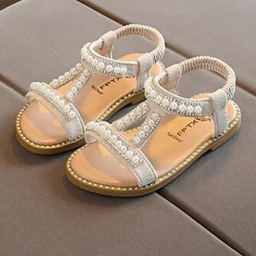 Toddler Girl Summer Sandals Kids Slip On Pearl Crystal Princess Shoes, Main Image