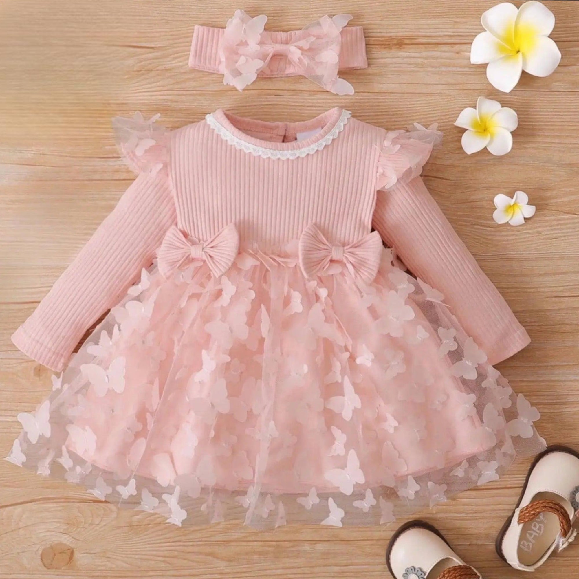 Baby Toddler Girls Pink Butterfly Appliques Princess Tutu Dress, Front