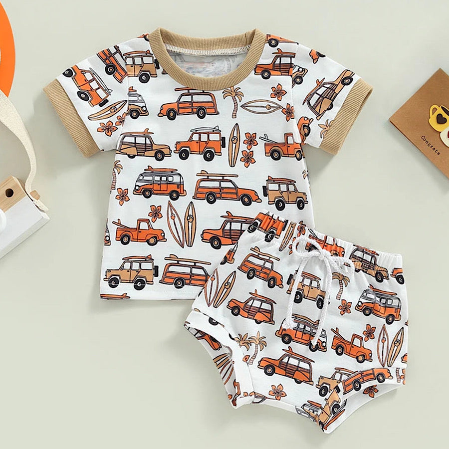 Baby Boys 2PC Truck Print Summer Cotton Clothing Set Tee and Shorts, Color