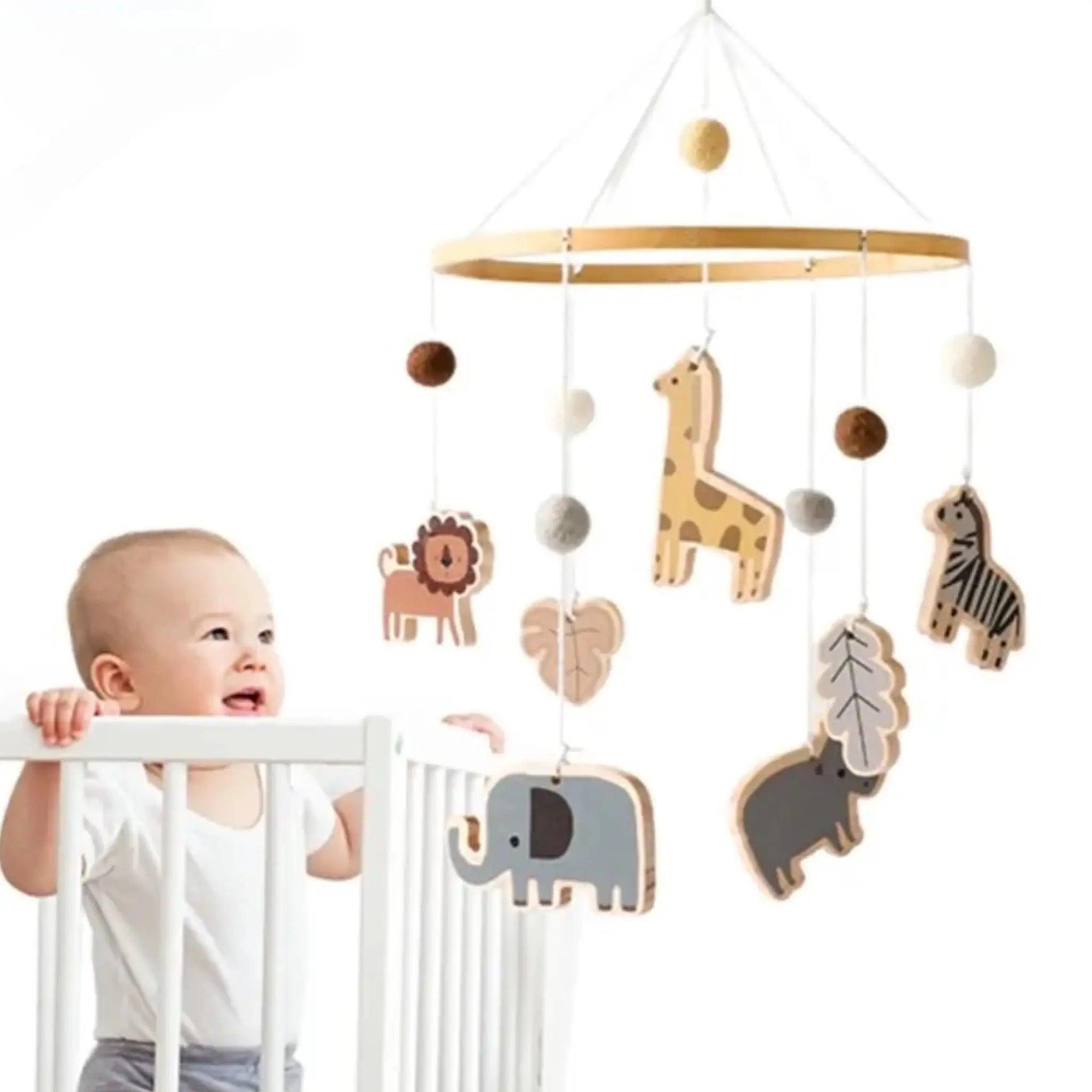 Animal Theme Wooden Crib Mobile Hanging Toy Rattles for Nursery Bling Bling Baby Boutique