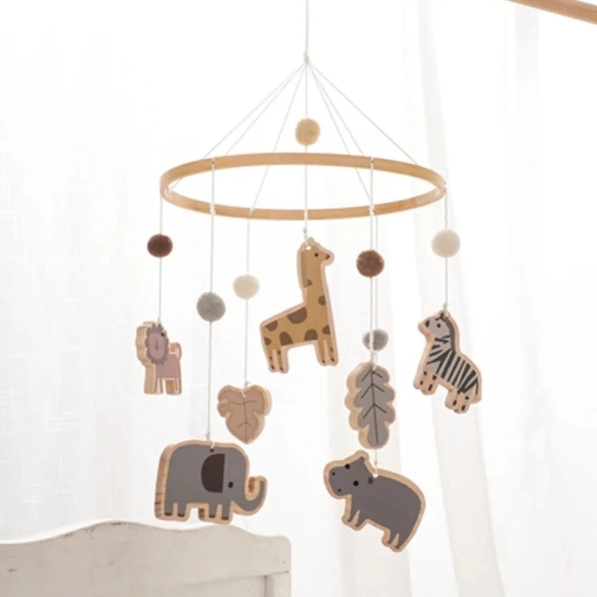 Animal Theme Wooden Crib Mobile Hanging Toy Rattles for Nursery, Color