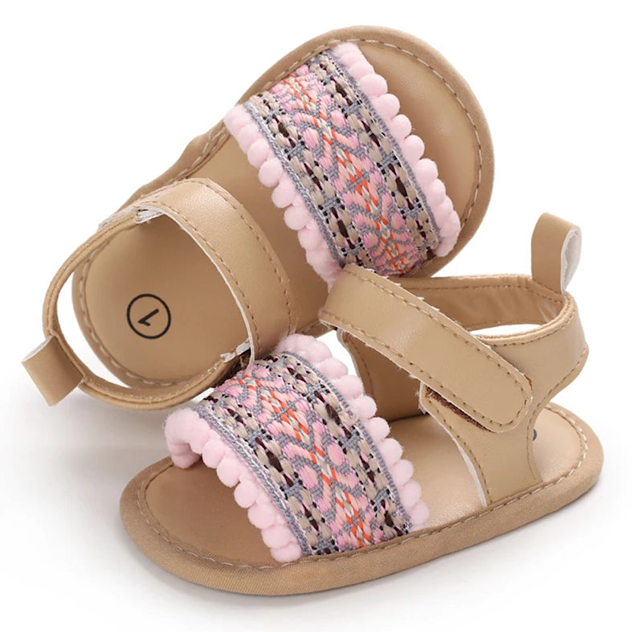 Baby Girls Summer Crochet Knit Embroidered Floral Print Sandals, Color