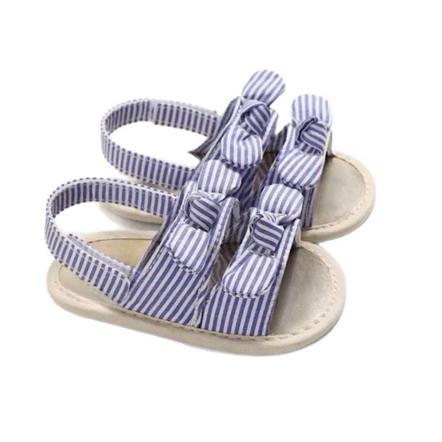 Baby Girl Striped Sandals Bowknot Elastic Closure Summer Shoes, Front Blue