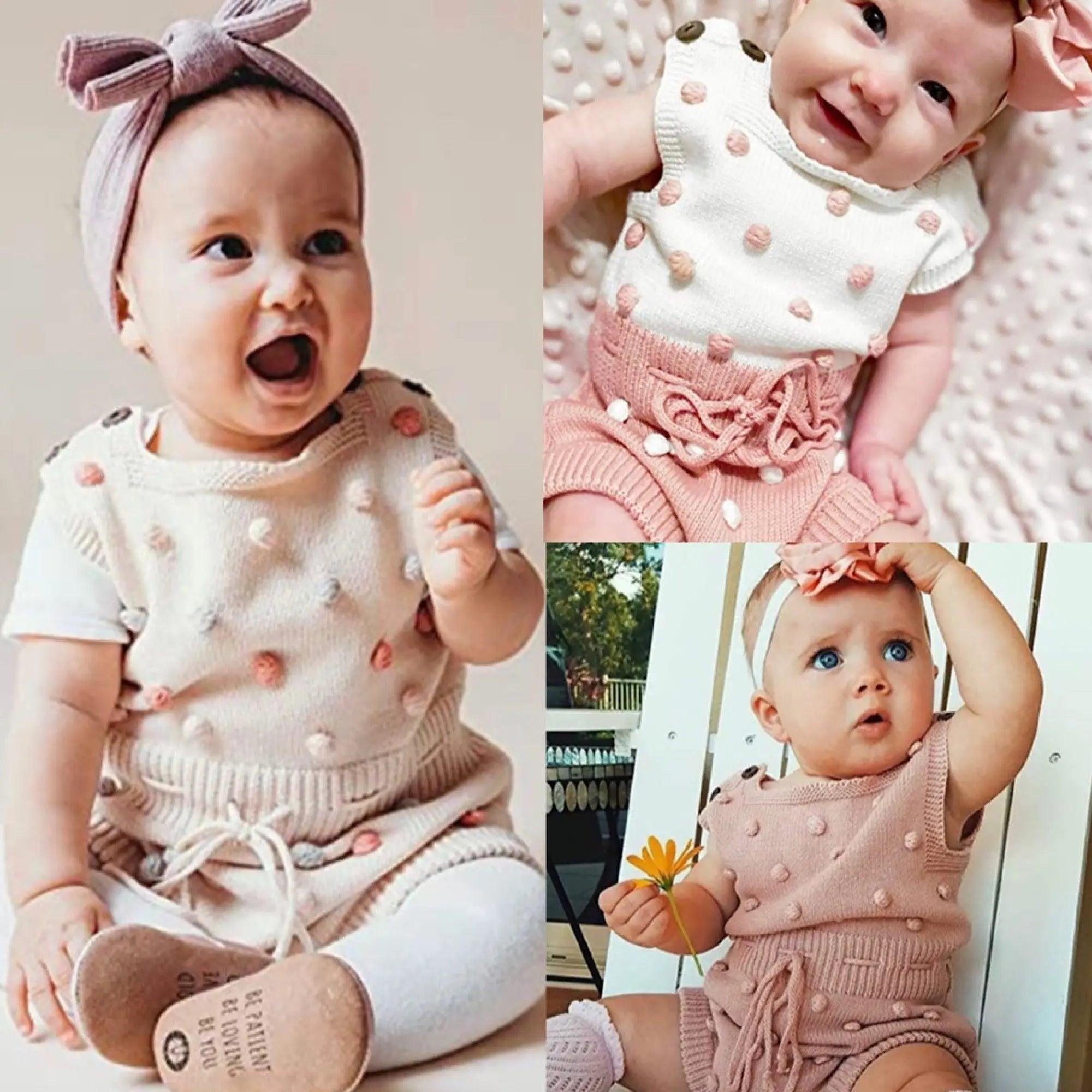Baby Girls Knit Romper 3D Dot Print Sleeveless Jumpsuit, Models