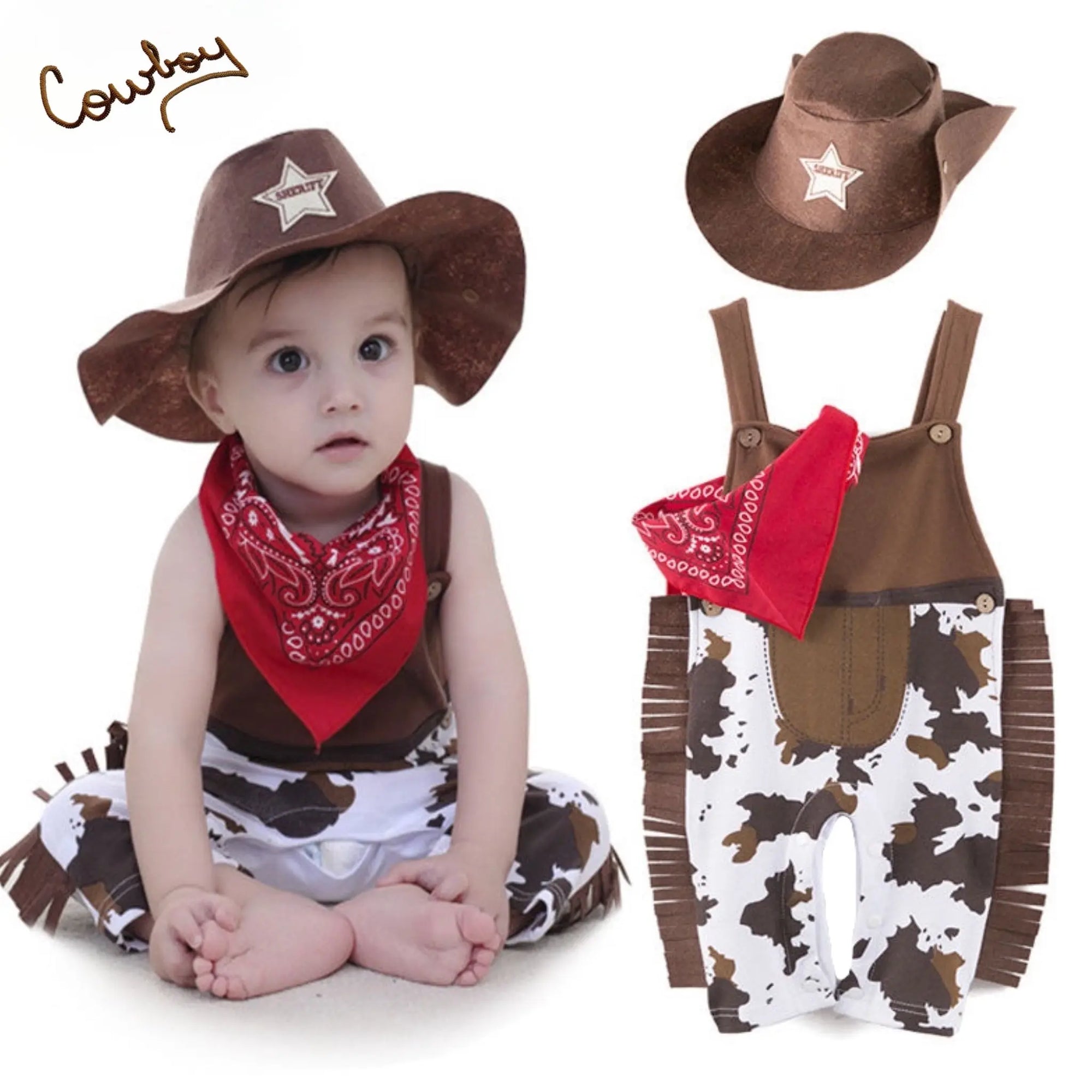 Baby Toddler Boys Cowboy Costume Halloween Three Piece Set Bling Bling Baby Boutique