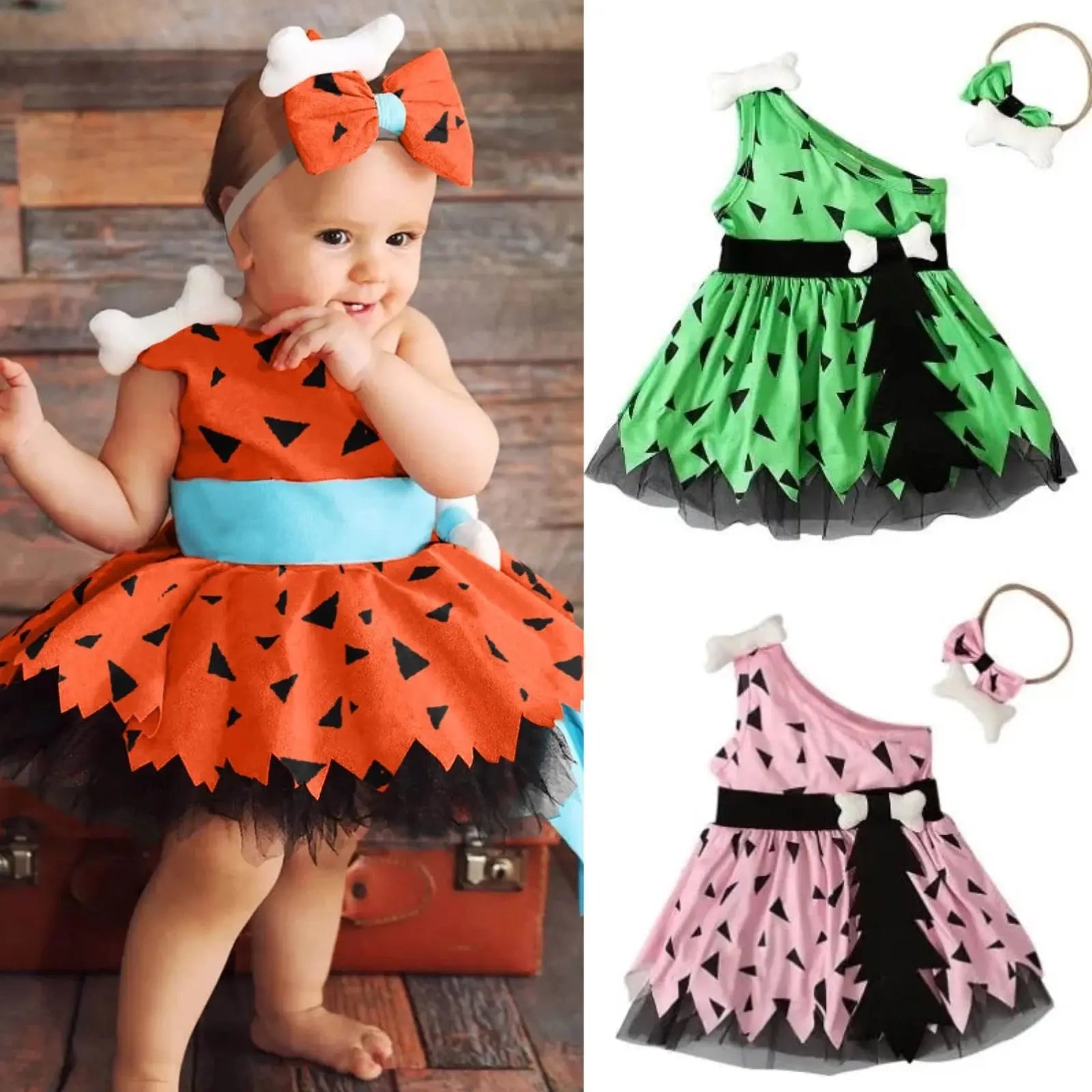 Baby Toddler Girl Pebbles Cave Girl Flintstones Halloween Costume Set Bling Bling Baby Boutique