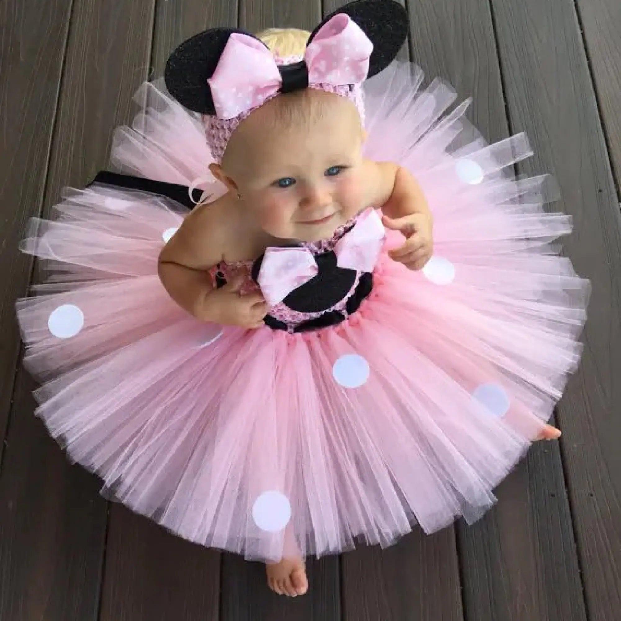 Baby Toddler Girls Crochet Minnie Mouse Tulle Tutu Dress and Headband Bling Bling Baby Boutique