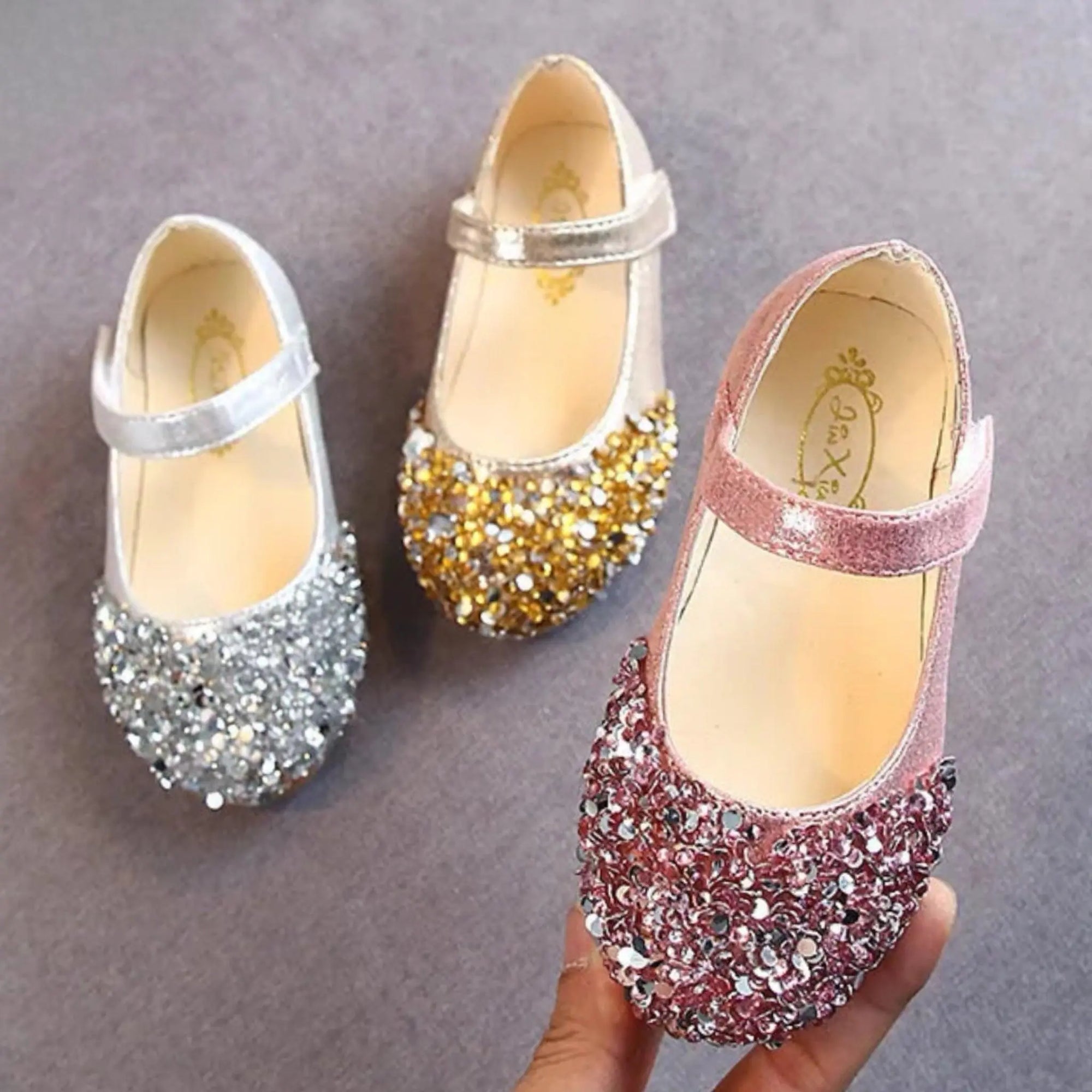 Baby Toddler Girls Glitter and Sequin Velcro Strap Princess Shoes