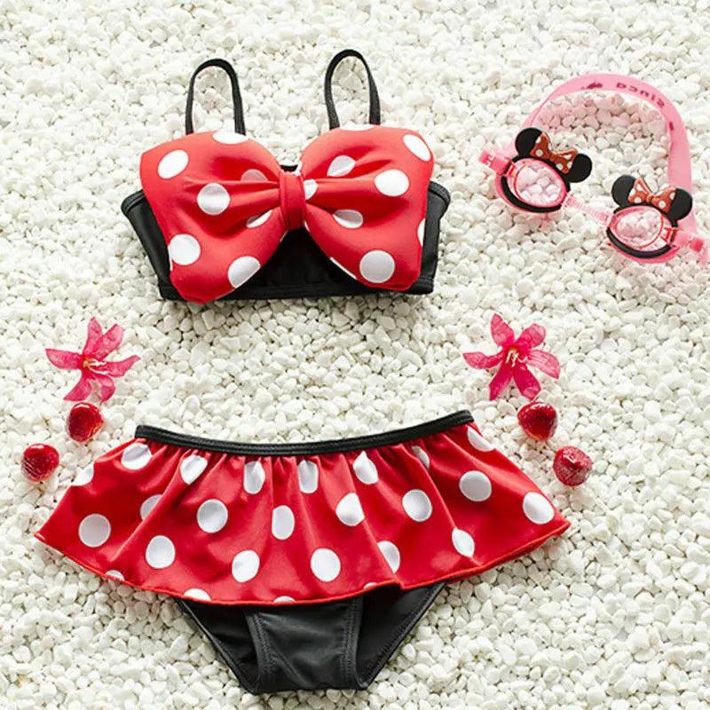 Baby Toddler Girls Red Minnie Mouse Polka Dot Bikini Set, Front
