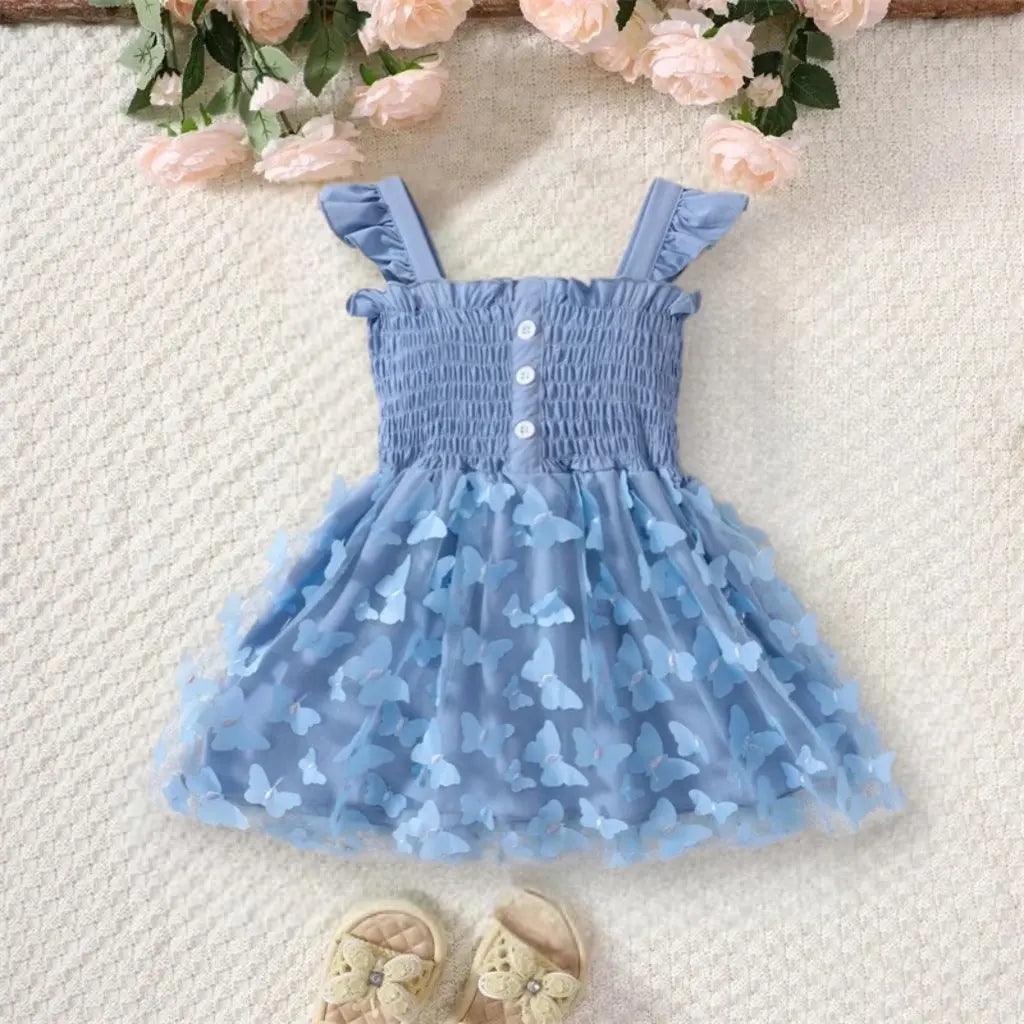 Baby Toddler Girls Short Ruffled Sleeve 3D Butterfly Princess Dress Bling Bling Baby Boutique