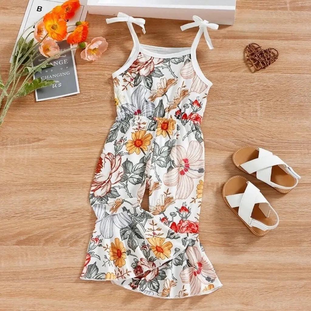 Baby Toddler Girls Sleeveless Floral Print Flared Bell Bottom Jumpsuit Bling Bling Baby Boutique