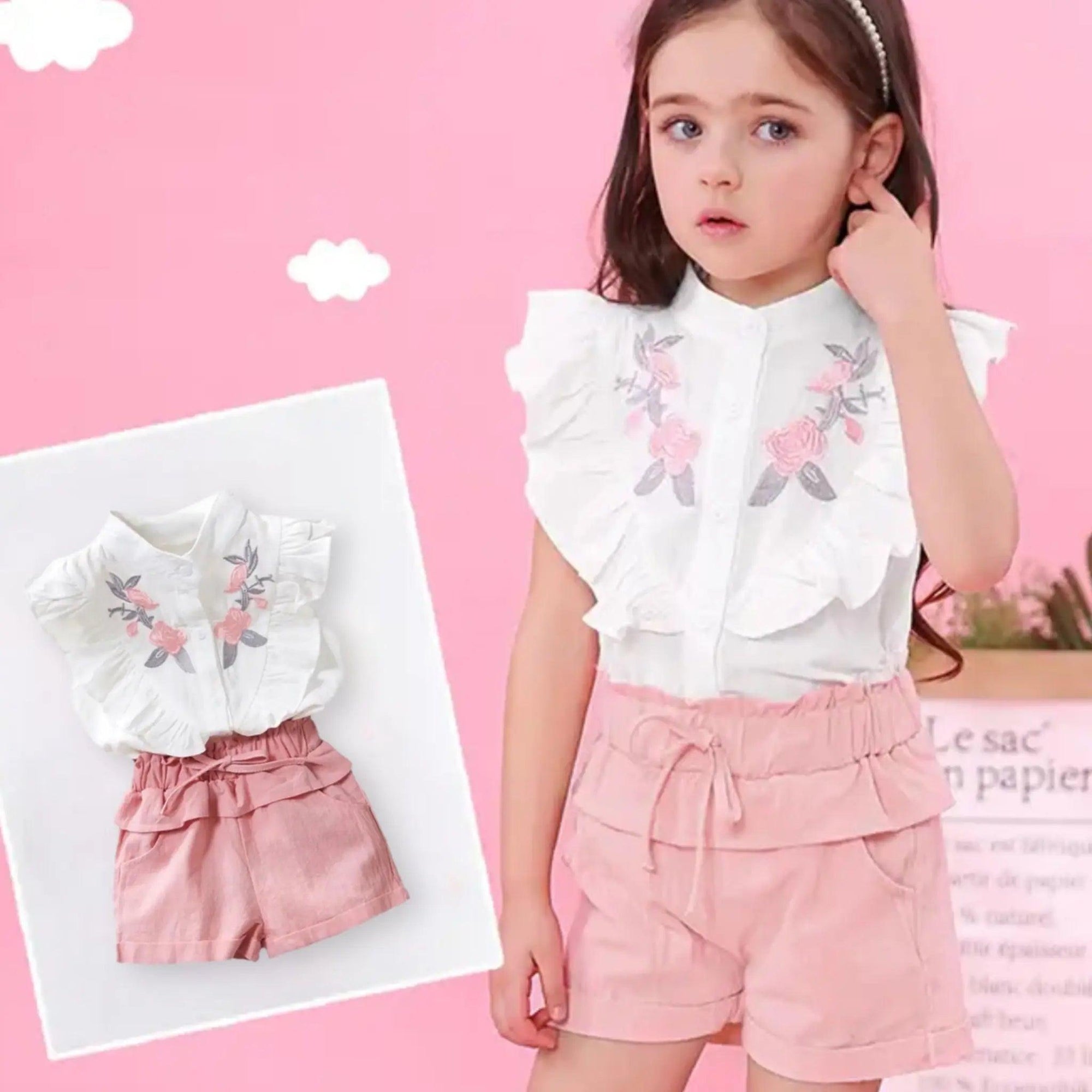 Baby Toddler Girls White Floral Embroidered Top and Shorts Set Bling Bling Baby Boutique