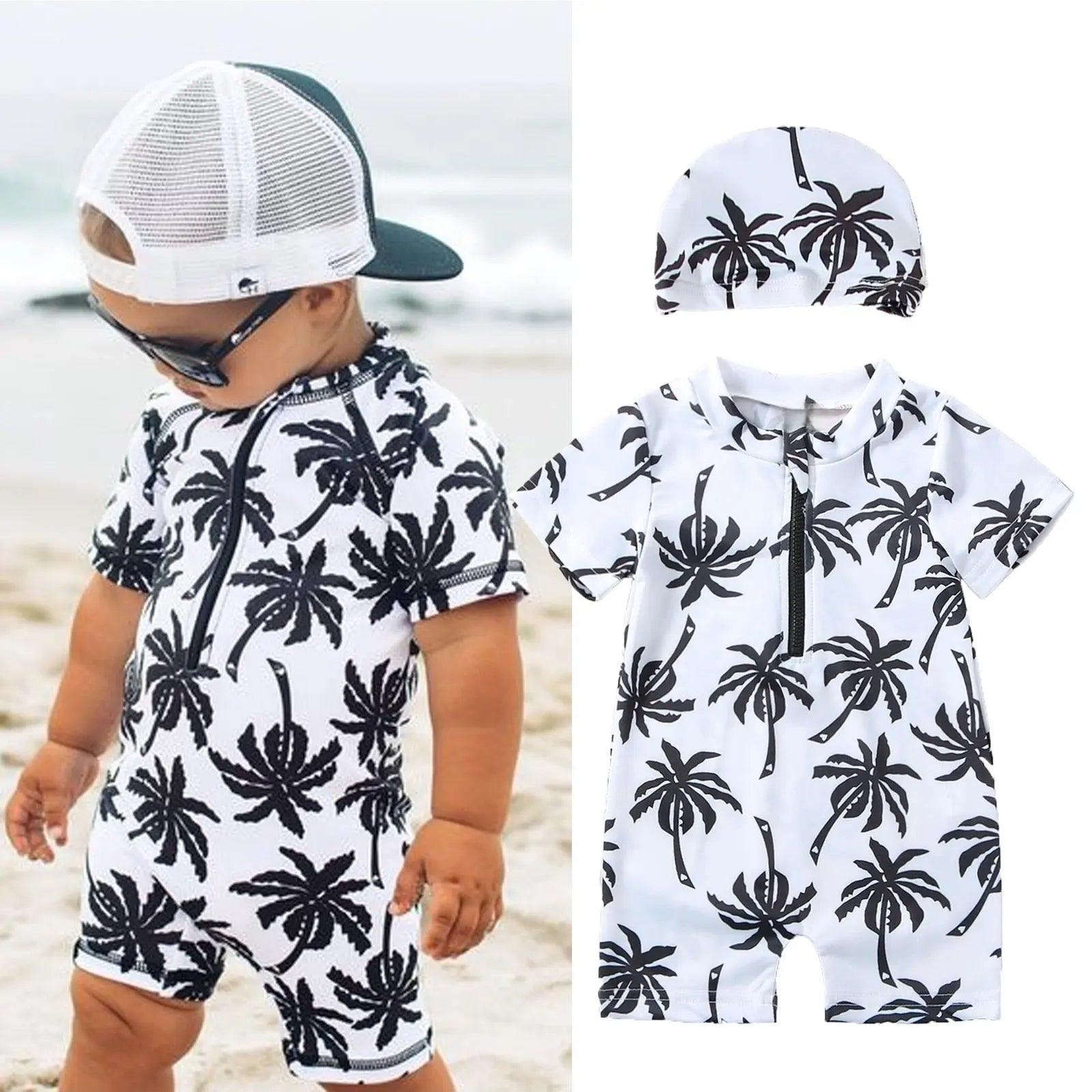 Boys Rash Guard Sun Protection Half Zip Swimsuit and Hat Bling Bling Baby Boutique