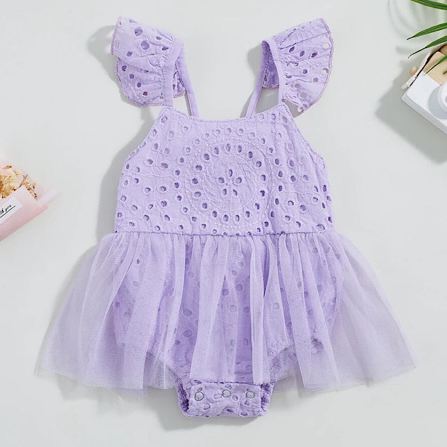 Baby Girl Summer Romper Dress Fly Sleeve Ruffled Mesh Lace Outfit, Model