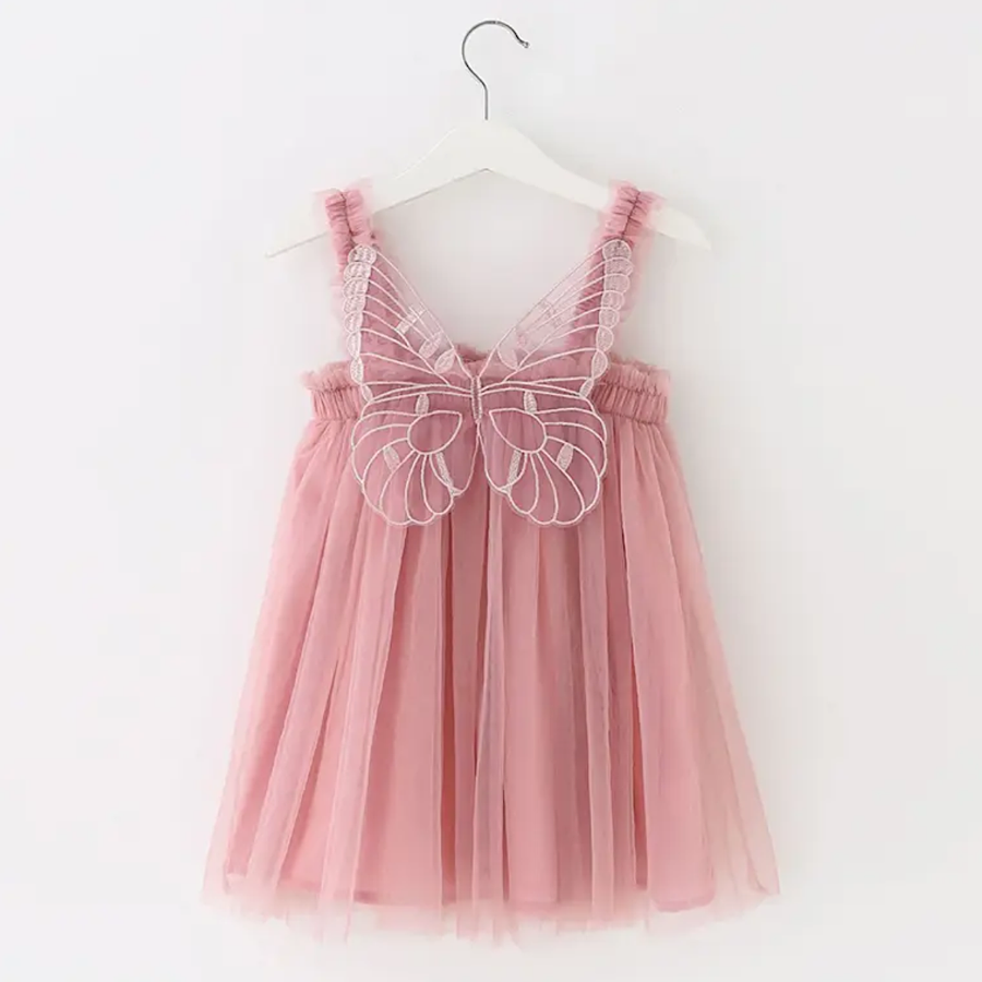 Baby Toddler Girls Butterfly Dress Mesh Tulle Princess Summer Dress, Model Pink